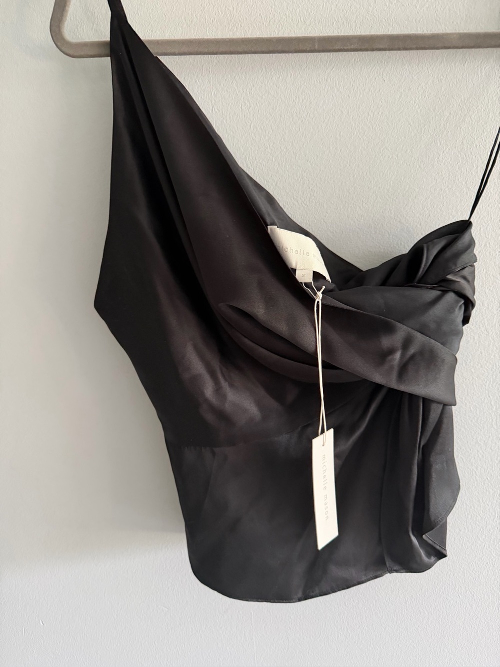 Michelle Mason Black Draped Silk Asymmetrical Top